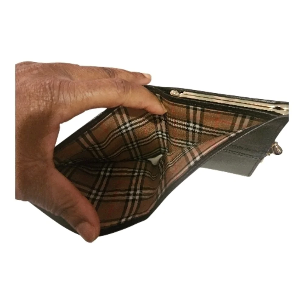 RARE Burberrys Black Leather Bifold Wallet Equestrian Knight Made In Japan - Picture 12 of 16